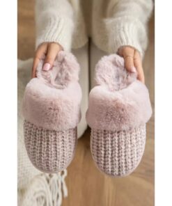 GEBREIDE, KNUSSE PANTOFFELS VAN IMITATIEBONT VOOR DAMES -maat 39
