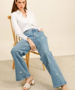 Redberry Wide Leg Jeans Met Madeliefjes - Maat 48